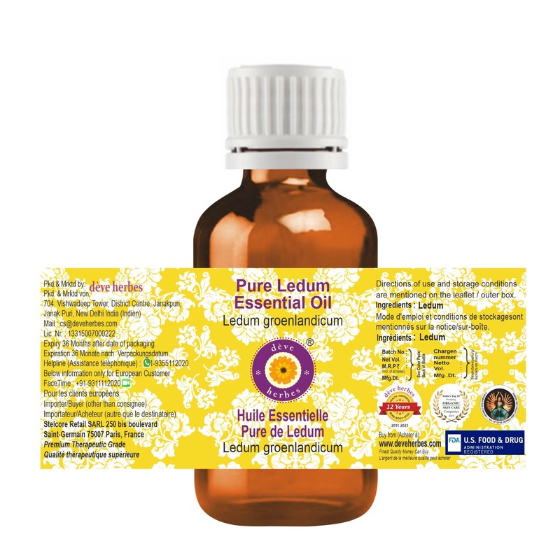 Deve Herbes Pure Ledum Essential Oil (Ledum groenlandicum) Steam Distilled