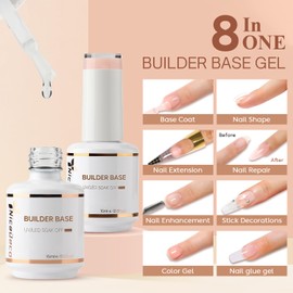 Nicedeco Hema Free Builder Base Gel Nail Polish 2 Pcs 15ml Cruelty Free Vegan Nude Pink Clear Builder Nail Gel Soak Off LED U V Gel Nail Kit Manicure