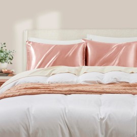 HommxJF Rose Gold King Size Satin Pillowcase Set of 2 with Envelope Closure,Rose Gold Silk Pillowcase for Hair and Skin (20x36)