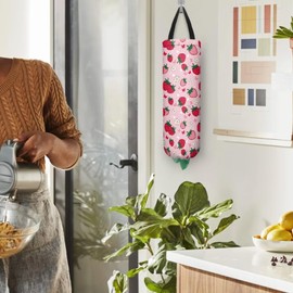 Voxugoniy Plastic Bag Holder, Strawberries Waterproof 2 Pcs Wall Mount Plastic Bag Organizer Grocery Shopping Bags Storage Dispenser for Home Kitchen Farmhouse Decor