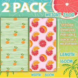 Lubibi Beach Towel, Oversized Microfiber Beach Towel for Adult Kids, 2 Pack Fruit Towel, Lightweight Extra Large Quick Drying Sand Free Pool Towel for Swimming, Sports, Beach, Gym(80 * 160cm)