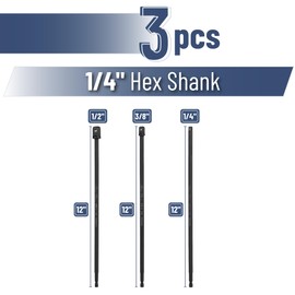 Bates- Impact Socket Adapter Set, 3 pcs, 12-Inch, 1/4", 3/8" and 1/2", drill Socket Adapter for Drill, Hex Shank Impact Driver Socket Adapter, Impact Adapter Set, Socket Drill Adapter for Sockets