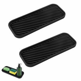 2 Stück Silikon Spülbecken Organizer 23X9X1,5 cm Silikon Abtropfmatte Spüle | Rutschfest Schwammhalter Spülbecken Küche für Schwämme Bürsten Seife (Schwarz)