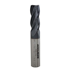 Accusize Industrial Tools 1/2 by 1/2 by 1-1/4 by 3-1/4'' M42 8% Cobalt Tialn Finishing End Mill, C.N.C, Center Cutting, 6800-4051