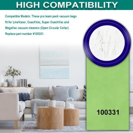 100331 Vacuum Bags for ProTeam 10 Quart MegaVac, CoachVac, Super CoachVac, Filter Bags for ProTeam 10 Qt. Backpack Vacuum, Open Cirular Collar, 10 Pack