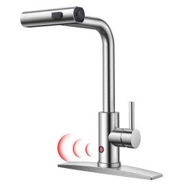 FORIOUS Touchless Waterfall Kitchen Faucets, Brushed Nickel Kitchen Sink Faucet with Pull Down Sprayer, Stainless Steel Modern Contemporary Kitchen Faucet Hands-Free for Laundry Bar Rv Farmhouse