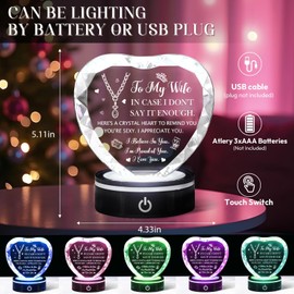ROCKY&CHAO Gifts for Wife with Colorful LED Base I Love You Gifts for Her from Husband Best Anniversary Birthday Wife Gift Ideas Romantic to My Wife Crystal Keepsakes Presents for Valentine's Day