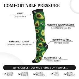 Yealedee Avocado Compression Socks Calf Knee High Support Socks Novelty For Women Men Athletic Running Hiking Nurse