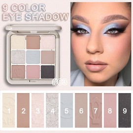 9 Color Matte and Shimmer Eyeshadow Palette, Velvety Matte Finish, Gray blue Light pink and Light Brown Neutral Eye Shadows, Highly Pigmented Long Lasting and Waterproof Professional Makeup Palette