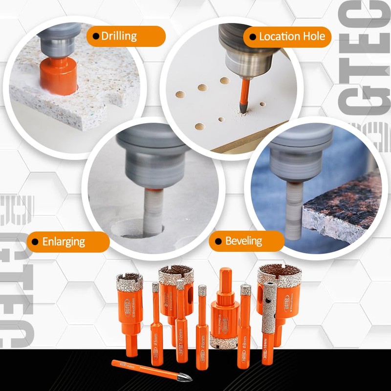 BGTEC Diamond Hole Saw Kit Marsonry Drill Bits, 10pcs 5/6/6/8/20/25/28/35mm
