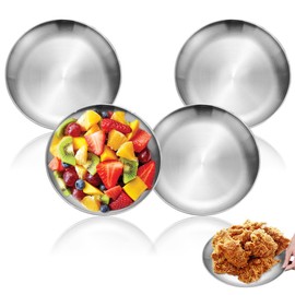 Umllpet Stainless Steel Round Tableware, 4-Piece Stainless Steel Camping Plate Set, Stainless Steel Round Tableware Plate Camping Set, Stainless Steel Crockery for Cameping, Picnic, Hiking, Kitchen