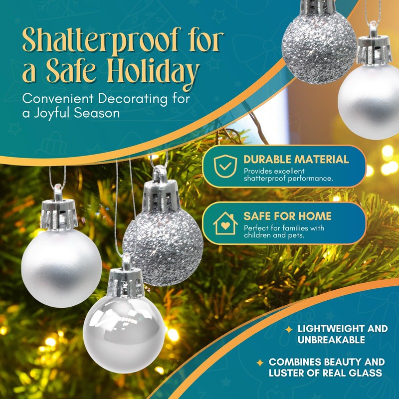 Festive Fix 25 Mini Christmas Tree Baubles in Silver –