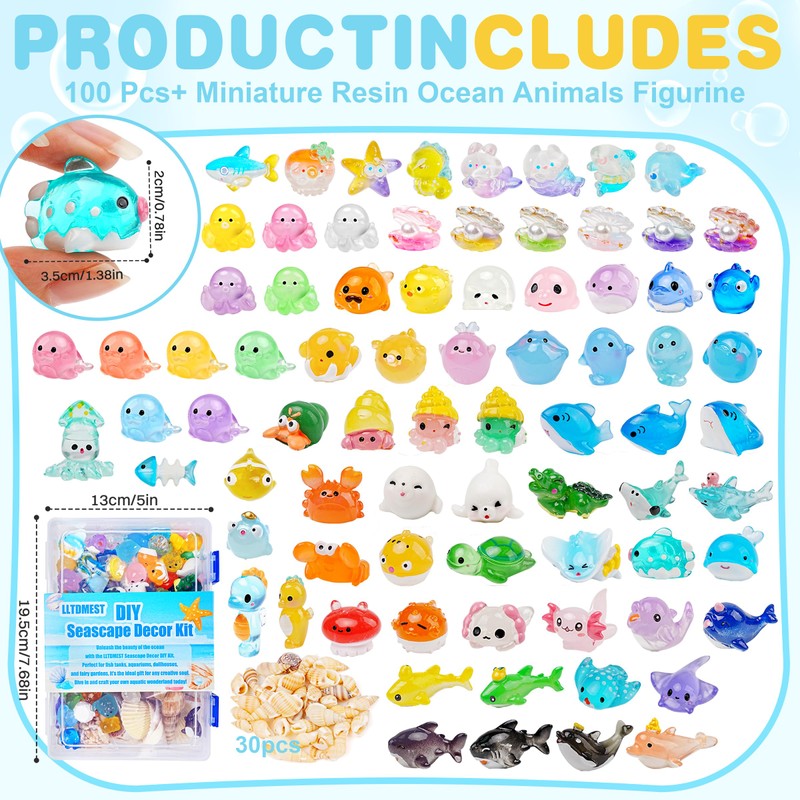 100+pcs Ocean Mini Resin Animals 78 Styles Tiny Sea Resin