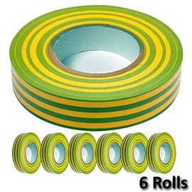 Electriduct Vinyl Electrical Tape - 0.6 in x 33 ft (10 yards) - General Purpose, PVC Insulation - Yellow/Green - 6 Rolls
