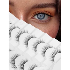 Natural Looking Eyelashes Wispy Lashes Short Strip Lashes False Eyelashes 10mm Eye Lashes Pack 3D Volume Eyelashes Siligli Lashes 7 Pair