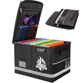 BALEINE Fireproof Document Box with Lock, Portable Fireproof Document Bag Waterproof Fire Proof File Boxes for Documents, File Organizer Box for Important Paperwork (Black, 16''x12.5''x11.5'')