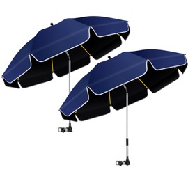 QTREE intelligence 2PACK 48.8 inch Large Beach Umbrella with Clamp Sun Shade for Beach Chair,360°Adjustable UV Protection Golf Umbrella with Clip for Outdoor Stroller Wheelchair Camping Chair