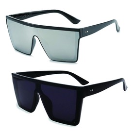 2 Pairs Rave Glasses, Flat Top Oversized Sunglasses, Square Oversized Sunglasses Women's Square Frame Sun Glasses, Mirrored Rimless Sun Glasses - for Women Men Fashion Flat Top Big Frame Shades