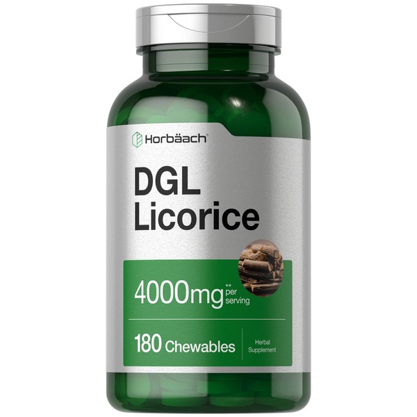 DGL Licorice Chewable Tablets | 4000mg | 180 Count | Vegetarian and Non-GMO | Deglycyrrhizinated Licorice Root Extract | by Horbaach