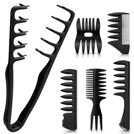 Wide Tooth Comb for Men – Texture Styling Combs for Curly Wet Hair, Anti-Frizz Fluffy Barber Set for Quiff Pompadour Slick Back (texture+wide tooth【6PC】)