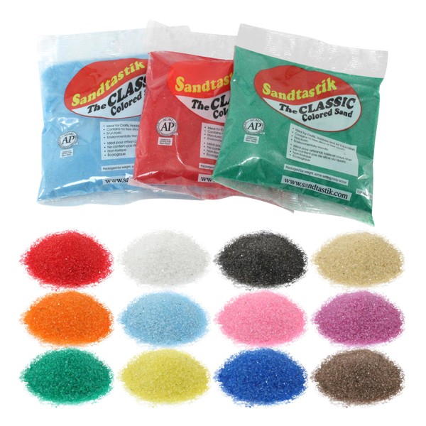 Sandtastik SNDCLSPK121 Colored Sand Class Pack, Yellow,Orange,Blue,White,Green (Pack of 12)