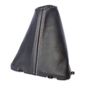 The Tuning-Shop compatible with Gear Stick Gaiter for Land Rover Freelander MK2 2 LR2 Black Genuine Italian Leather with Grey Stitching