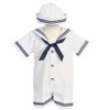 Lito Baby Boys White Navy Sailor Romper Hat Set 18-24M