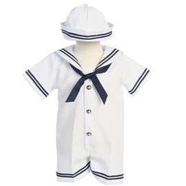 Lito Baby Boys White Navy Sailor Romper Hat Set 18-24M