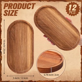 Geetery 12 Pcs Acacia Wooden Serving Trays 10 Inch Oval Wood Platter Wooden Serving Platter Oval Charcuterie Plates Board Wood Cheese Plate Fruit Wood Tray Acacia Cheese Board for Dessert Appetizer