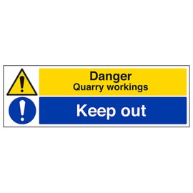V Safety Danger Quarry Workings/Keep Out - Landscape 300 x 100 mm - Glow In The Dark 1mm Rigid Plastic Safety Sign