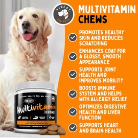 Finest For Pets Dog Multivitamin Chewable Treats - Pet Vitamins and Supplement, 10-in-1 Multivitamin for Dogs, Supports Joints, Hip, Bowel, Muscle Health, with Glucosamine and Omega Fish Oil (120 Chews)