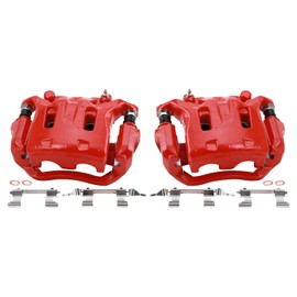 TRQ Front Performance Brake Caliper Set Red Compatible with 06-18 INFINITI 09-18 Nissan