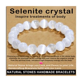AD Beads Handmade Gemstone Stretch Elastic Bracelet Crystal Healing Reiki Nature's Beauty and Spiritual Essence Unisex (10mm, Selenite Crystal (Inspire treatments))