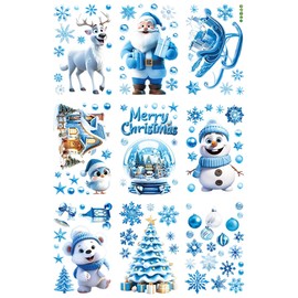 KEQAR Fensterbilder Weihnachten Selbstklebend Wiederverwendbar PVC Weihnachtsdeko Schneeflocken Fenstersticker Fensteraufkleber Groß (Bunt)