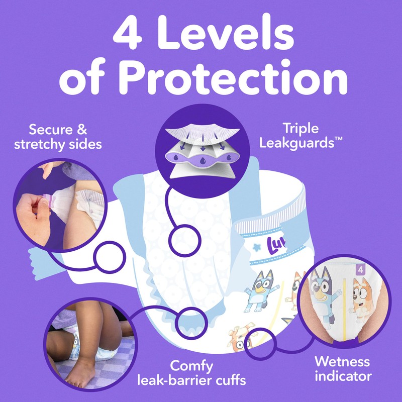 Luvs Size 7 Baby Diapers, Platinum Protection Bluey Diapers for