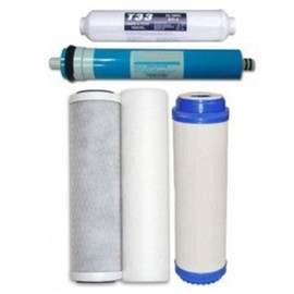 CFS – 5 Pack Replacement Water Filter Kit Includes Sediment, Carbon Block, GAC & Inline Cartridges with 75 GPD Membrane Compatible with WATERMAX H5000 5 Stage Reverse Osmosis System Models
