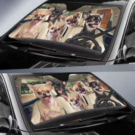 Chihuahua Family Front Window Car Sun Shade Windshield Cover, Funny Chihuahua Driver Foldable Sunshade for Car Truck SUV Pet Animal Auto Visor Shield Cover, Keep Your Vehicle Cool