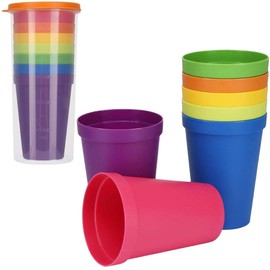 Reusable Plastic Cups, Drinkware Tumblers, Stacking Water Glasses Cups for Drink Party, Event, Wedding, Rainbow Colour, 7.05 oz (Pack of 7)