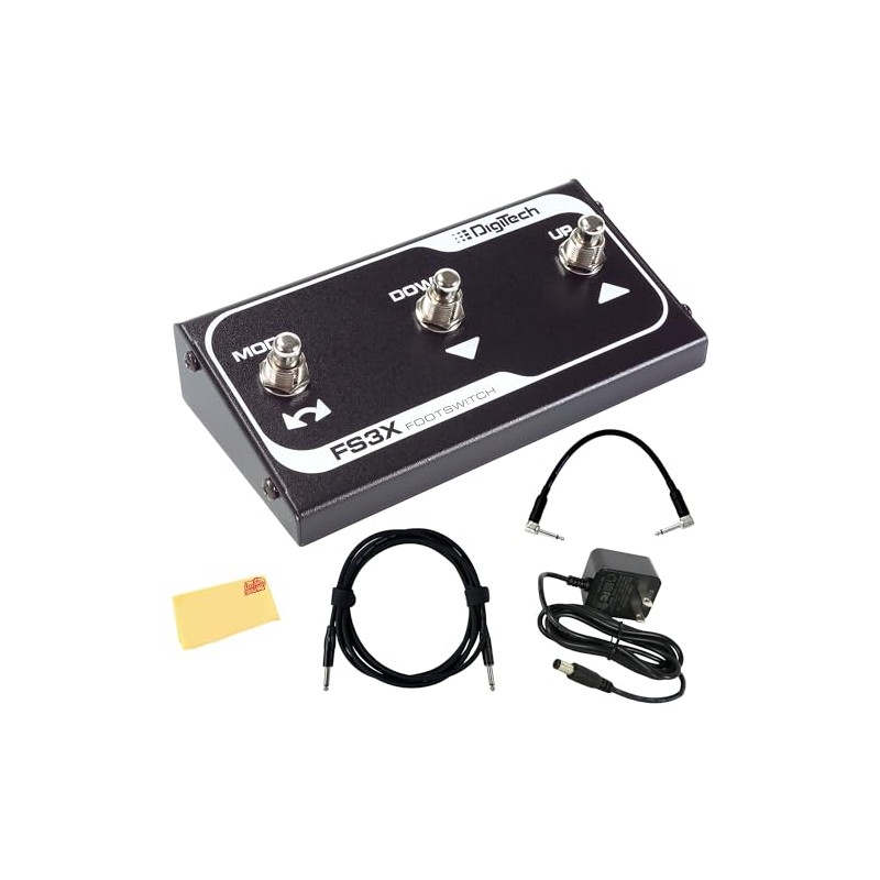 DigiTech FS3X 3-Button Footswitch Bundle with Power Supply, Guitar Cable,