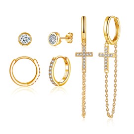 Josfeva 3 Pairs 925 Silver Earrings Set for Women, 925 Sterling Silver Hoop Earrings & Stud Earrings & Hanging, Hypoallergenic Cartilage Earrings with AAAAA Cubic Zirconia, Earrings for Multiple Ear