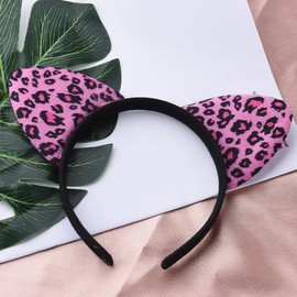 Pink Leopard Ears Headband Cosplay Accessories Kawaii Cat Ear Headband Hairband for Women Girls Animal Leopard Print Headband Hair Band for Women Cosplay Headbands for Women Cat Ear Hair Head Band