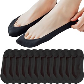Lomitract Black No Show Footies See Liner Invisible Hidden Low Cut Socks Flats Loafer Boat Slip On Dress Shoe Womens Non Slip, Ultra Thin Nylon Super Short Rise Sox, Noshowsocks, Dark