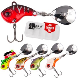 Zite Fishing Jig Spinner Set | 5 Pieces Spin Jig Bass Bait 10 g - 20 g | Spinner Bass Fishing Zander Fishing | Predator Fish Bait for Bass, Zander & Pike | Spin Bait Includes Tackle Box (Neon 10-20 g)