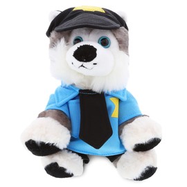DolliBu Floppy Husky Police Officer Plush Toy - Super Soft Husky Dog Cop Stuffed Animal Dress Up with Cute Cop Uniform & Cap Outfit - Gift with Personalization - 7.5" Inches