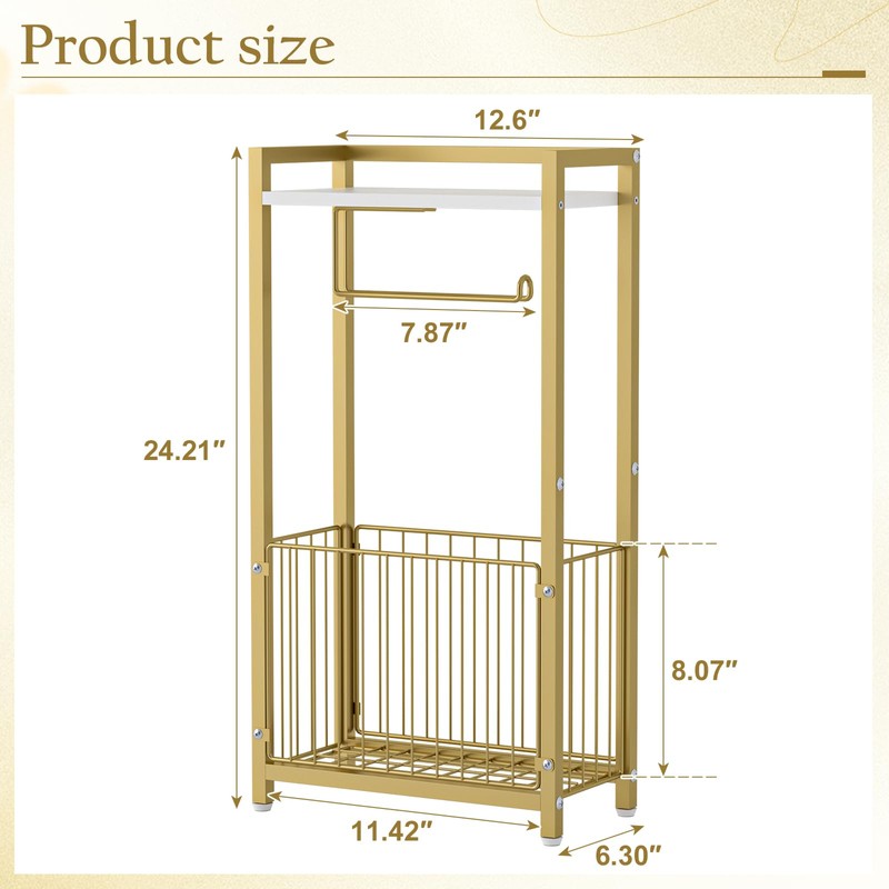 Toilet Paper Holder with Storage Shelf - Freestanding Roll Dispenser