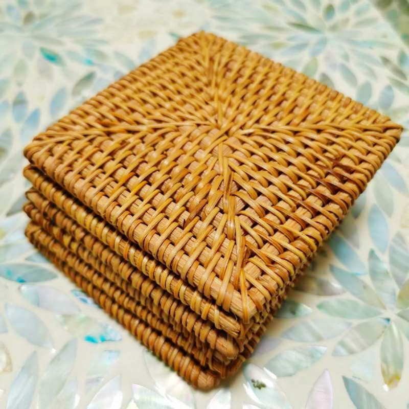 Handmade Square Rattan Drink Coaster-Rustic Style Decor Coaster for Dinning