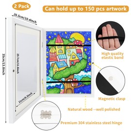 Kids Art Frames Front Opening A4, Childrens Artwork Display Picture Frame, Display Pictures in Portrait or Landscape, Artwork Display Storage Frames For Children Drawing Crafting,Black (2, White)