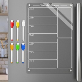 Todkoding 9"X13" Acrylic Weekly Planner for Fridge,Clear Meal Planner for Refrigerator,Magnet Weekly Calendar for Fridge,Acrylic Magnetic Menu Board for Kitchen with 6 Markers