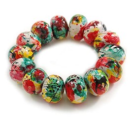 Avalaya Chunky Wooden Bead Colour Fusion Flex Bracelet (Multicoloured) - M/L