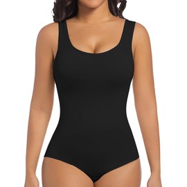 ONEW Shapewear Women's Body Shaper Tummy Control Bodice Body Figure Shaping Tank Top Waist Trainer Sculpting Bodysuit, black